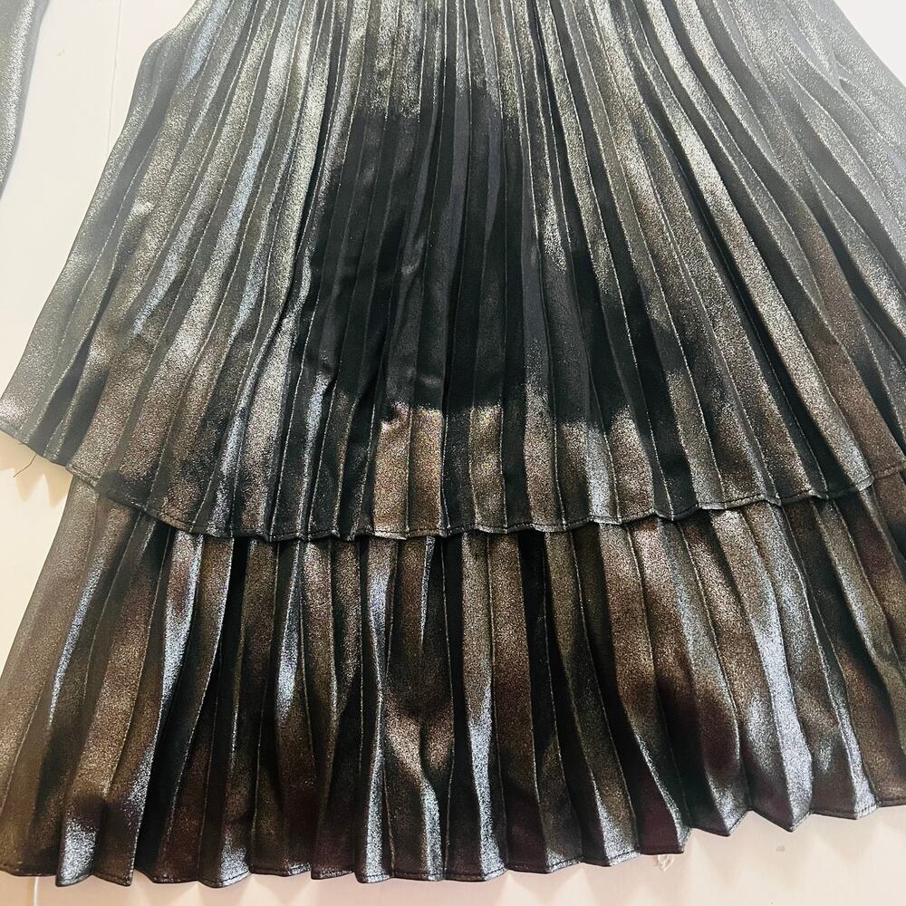 Derek Lam Metallic One Shoulder Pleated Dress Size Black Silver Size EU 36 - Picture 7 of 12